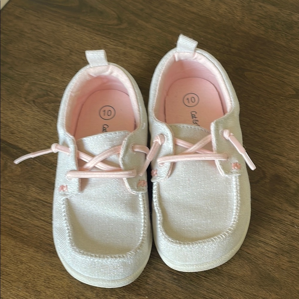 Cat & Jack Pink and White Moccasins with Slip-On Design